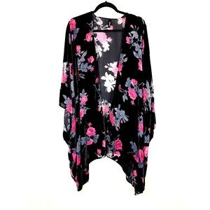 Torrid Black Velvet Floral Kimono Duster Boho Romantic Goth Witchy Plus Size OS